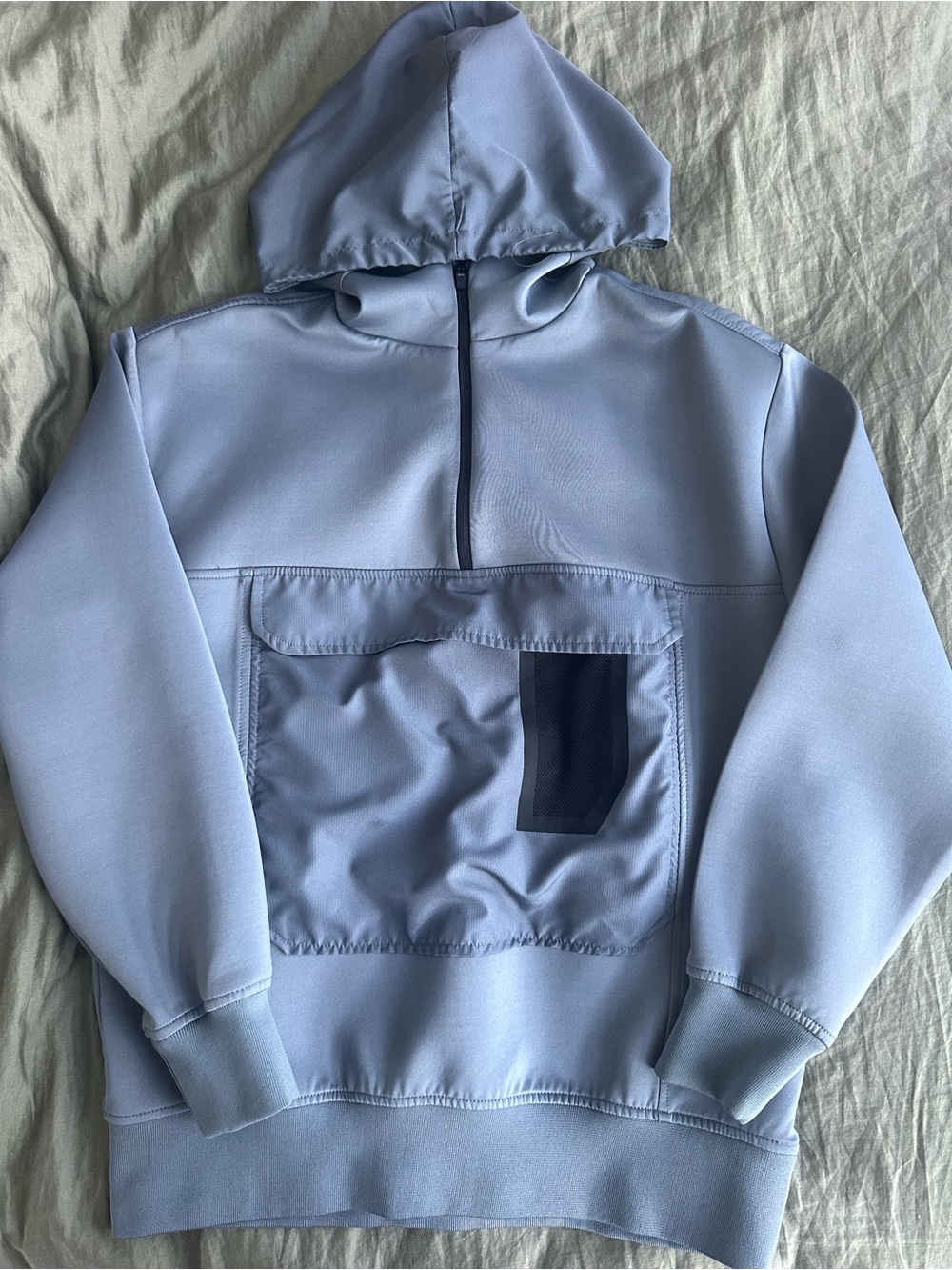 Zara Light Blue Hooded Windbreaker with Navy Accent
